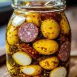 Pickled Summer Sausage with Mustard Eggs