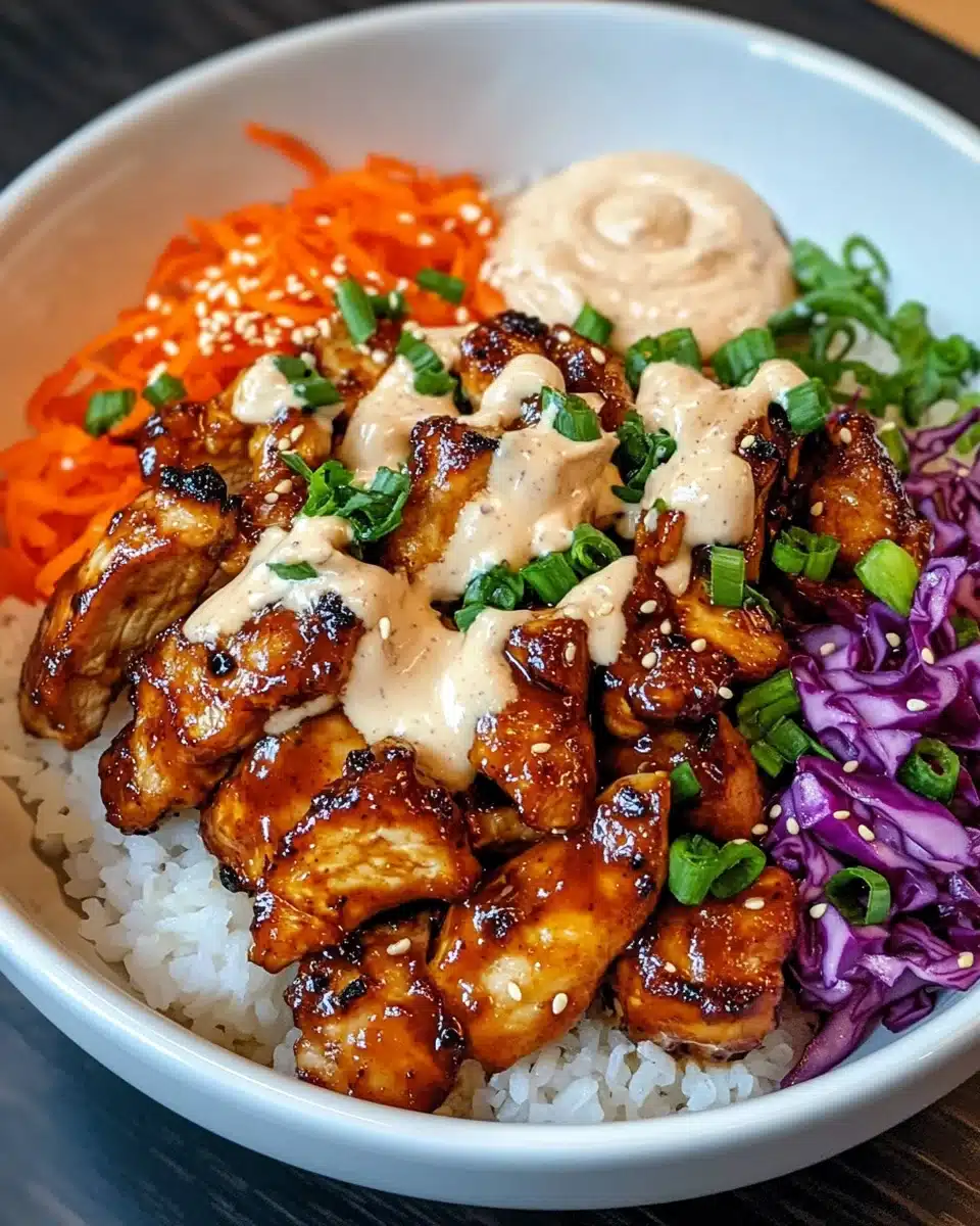 Korean BBQ Chicken Bowls with Gochujang Cream Sauce