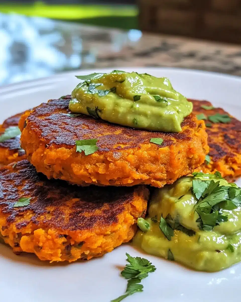 Sweet Potato Patties with Red Lentils & Creamy Avocado Cilantro Sauce