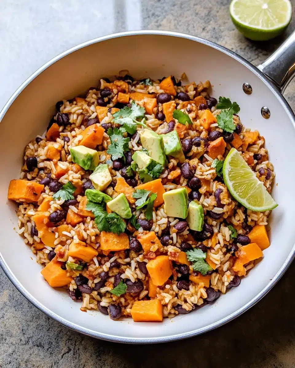 Southwest Sweet Potato, Black Bean and Rice Skillet