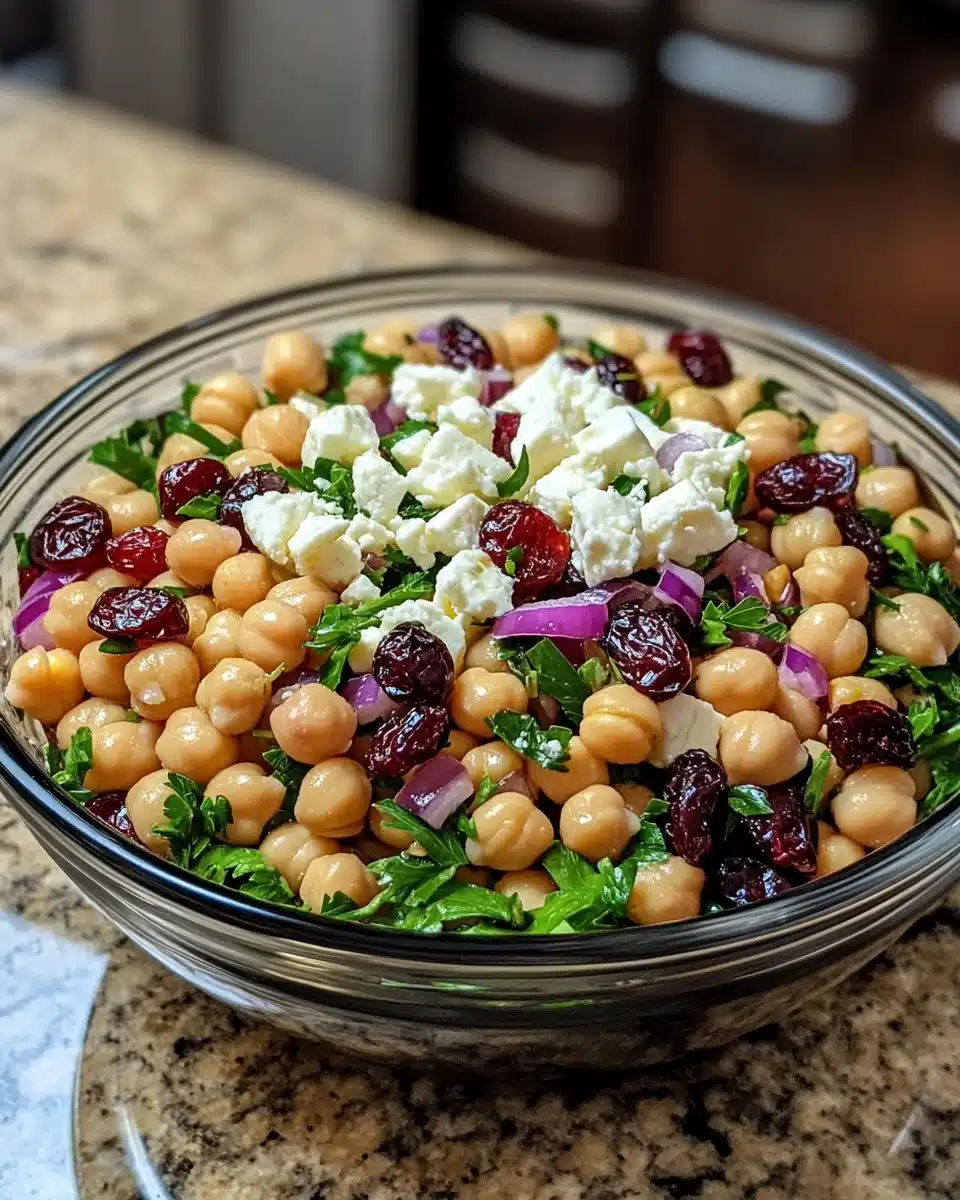 Feta and cranberry chickpea salad with lemon vinaigrette