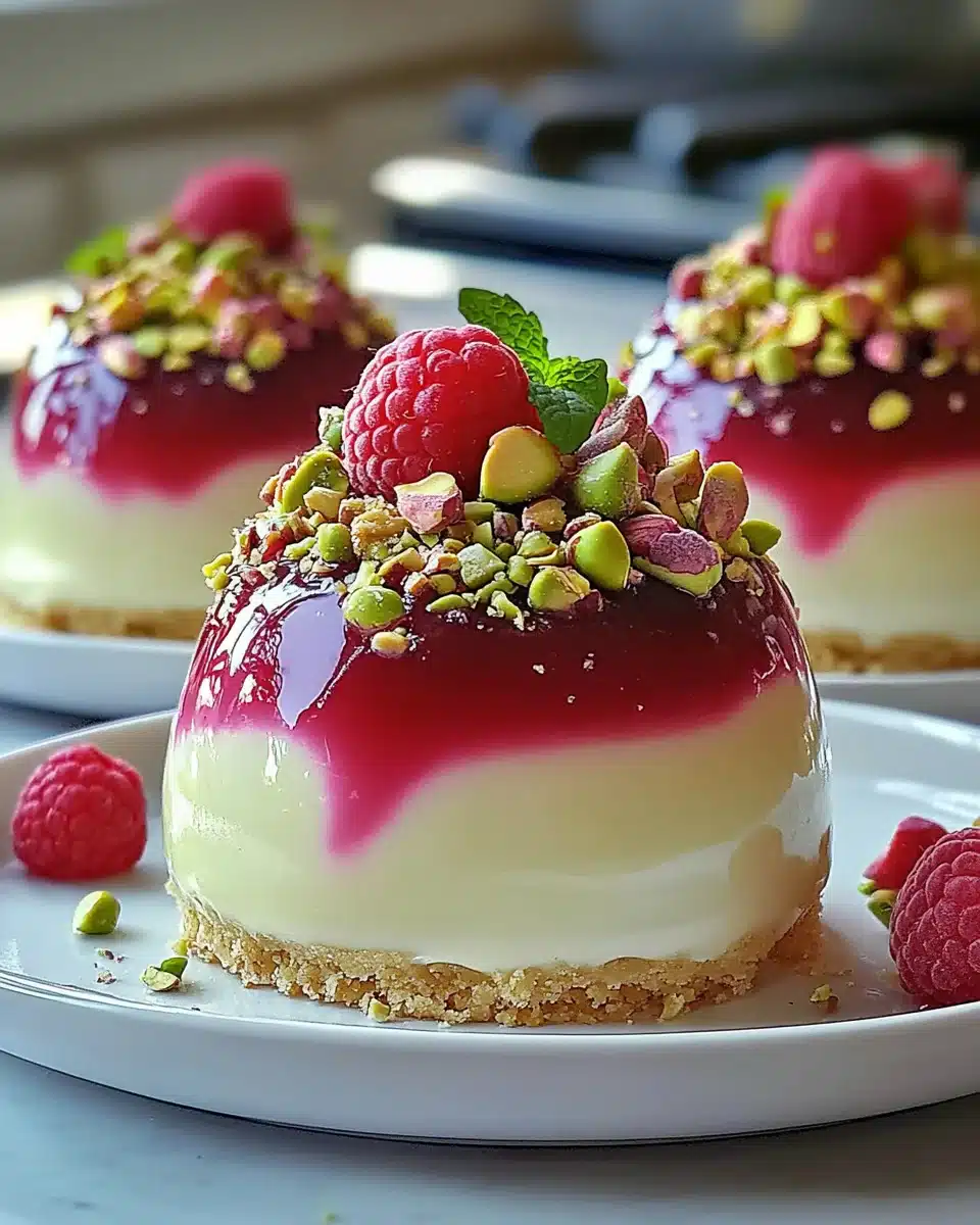 Pistachio Raspberry Cheesecake Domes