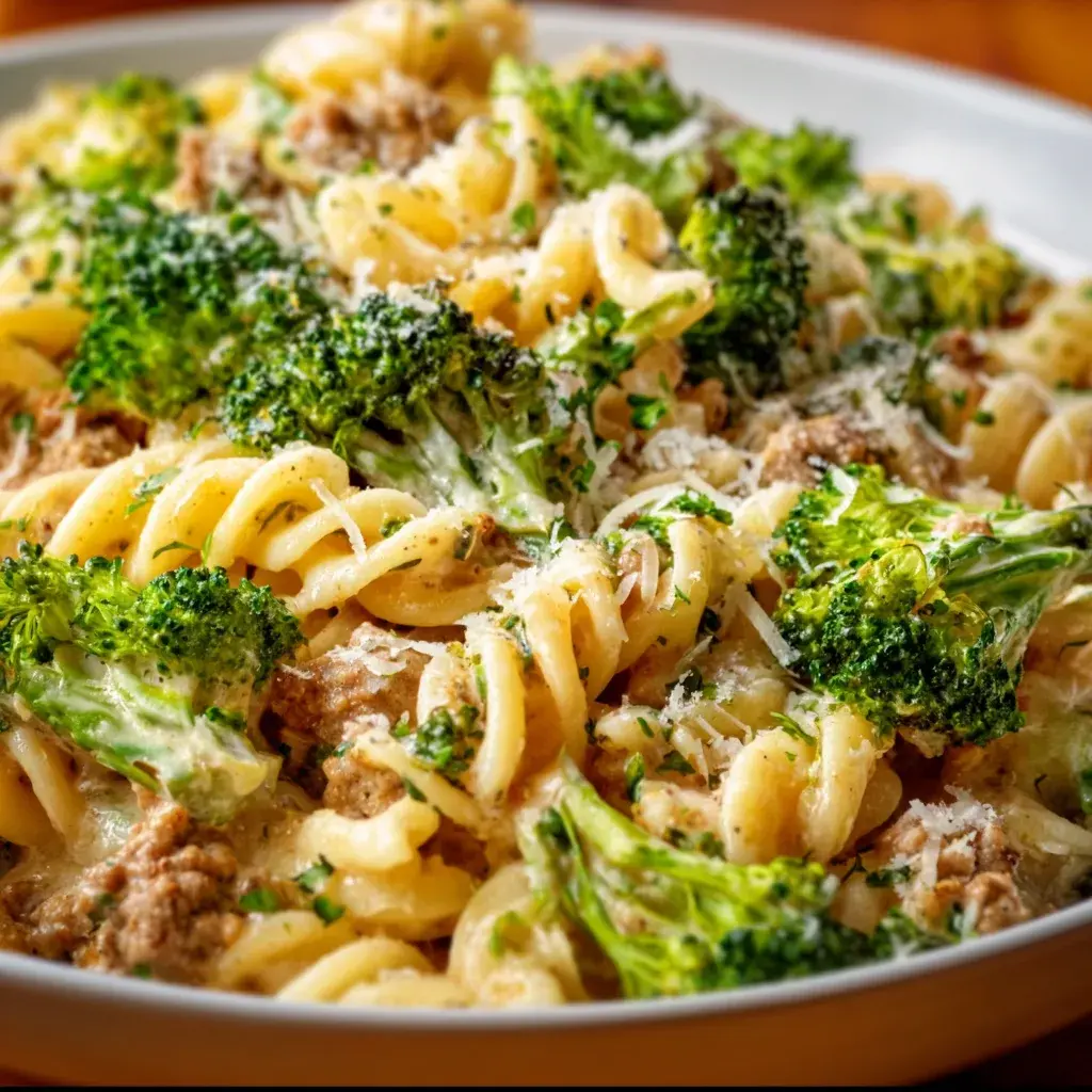 Broccoli Ground Turkey Alfredo Pasta
