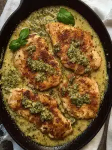 Chicken Cutlets in Creamy Wine Pesto Sauce