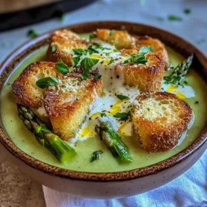 Creamy Spring Asparagus Soup with Zesty Gruyère Croutons