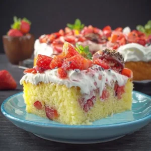 Sheet Cake with Sour Cream and Strawberries