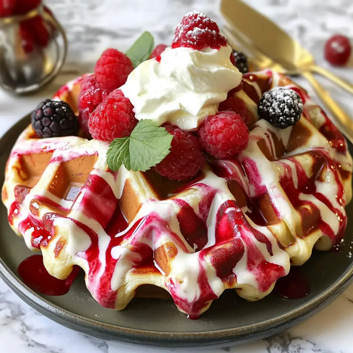 Fluffy Red Velvet Marble Waffles