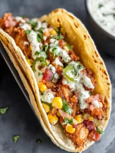 Fried Chicken Street Corn Tacos with Bacon and Jalapeno Lime Ranch