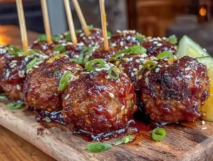 Korean BBQ Meatball Skewers with Gochujang Glaze