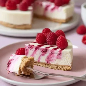 No Bake Raspberry Cheesecake with Sour Cream and White Chocolate