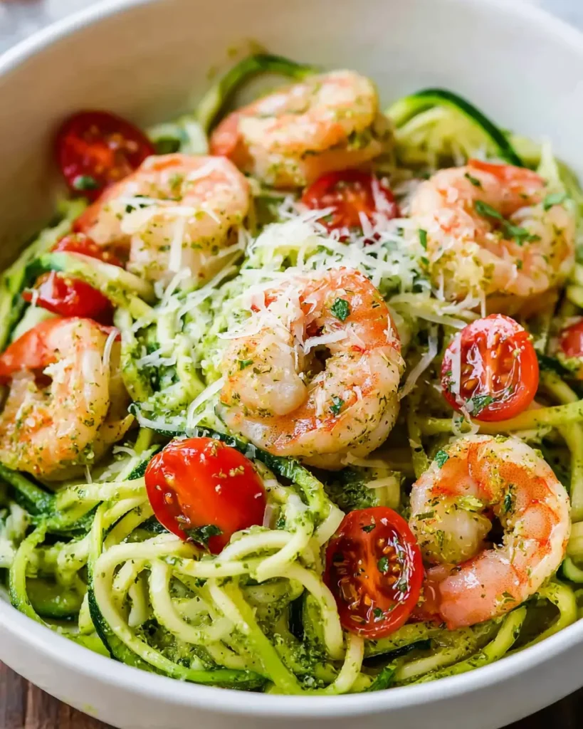 Pesto Zucchini Noodles with Shrimp