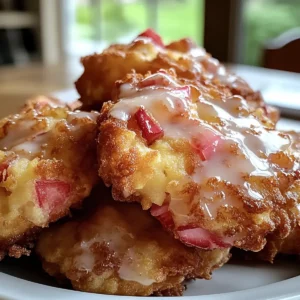 Crispy Rhubarb Fritters with Sweet Vanilla Glaze