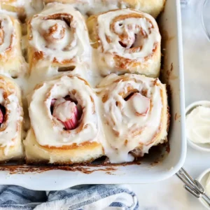 Rhubarb Sticky Buns with Vanilla Bean Mascarpone Frosting