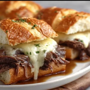 Slow Cooker French Dip Sandwiches with Melted Provolone