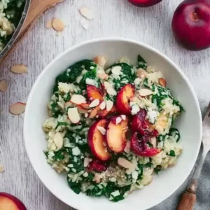 Spinach Gorgonzola Risotto with Almond Plums