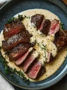 Steak with Bourbon Garlic Cream Sauce: Quick Gourmet Bliss
