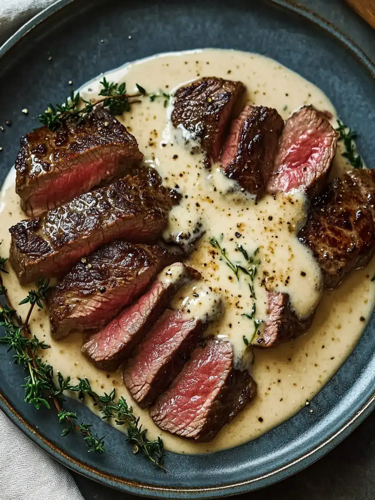 Steak with Bourbon Garlic Cream Sauce