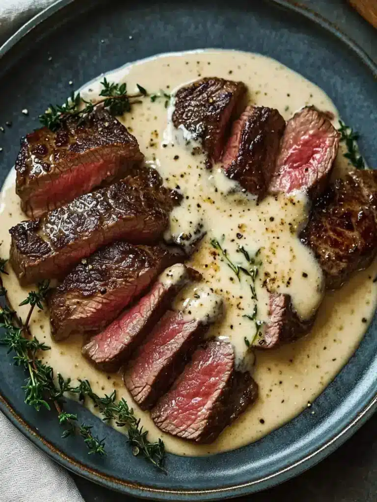 Steak with Bourbon Garlic Cream Sauce