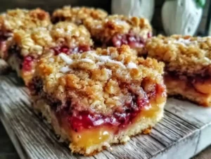 Strawberry Rhubarb Crumble Bars with Oat Topping