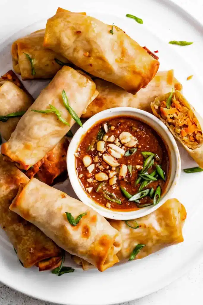 Air Fryer Vegetable Spring Rolls with Peanut Sauce – A Take-Out Side!