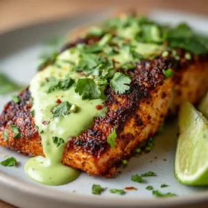 Baked Cajun Salmon with Vibrant Avocado Lime Sauce