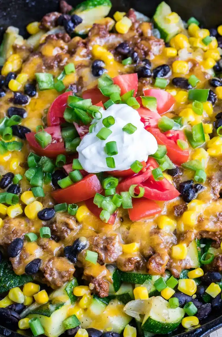Cheesy One Pan Zucchini Taco Skillet Recipe