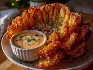 Crispy Air Fryer Blooming Onion with Spicy Horseradish Sauce