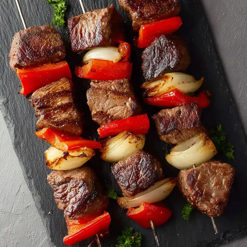 marinated steak kabobs on the grill