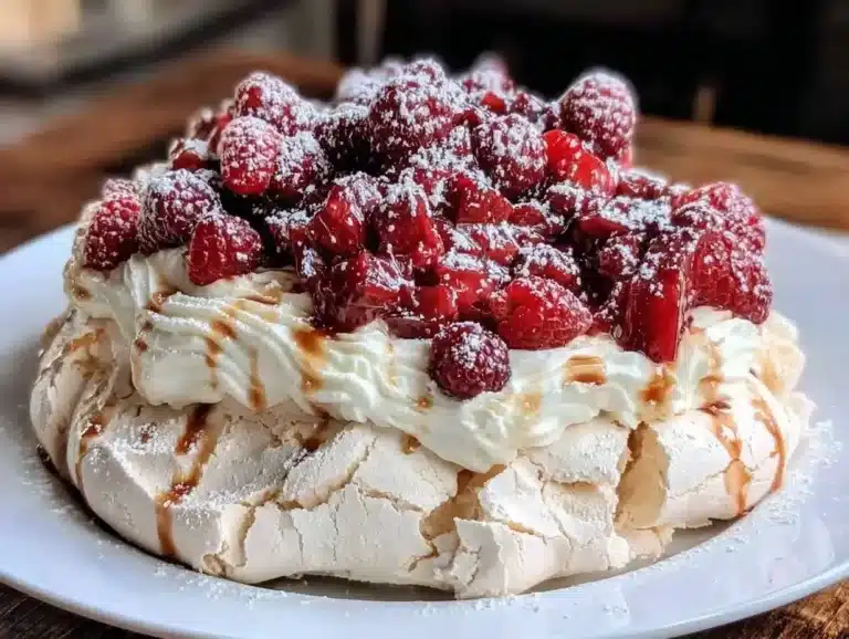rhubarb and raspberry pavlova