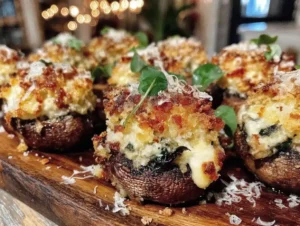 Crispy Baked Spinach Artichoke Stuffed Mushrooms with Parmesan Crust