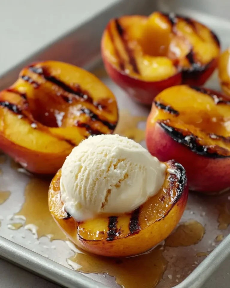 sweet grilled peaches with ice cream