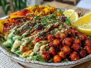 Warm Roasted Carrot Salad with Harissa Chickpeas