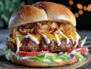 Firecracker Ground Beef Burgers with Crispy Onions