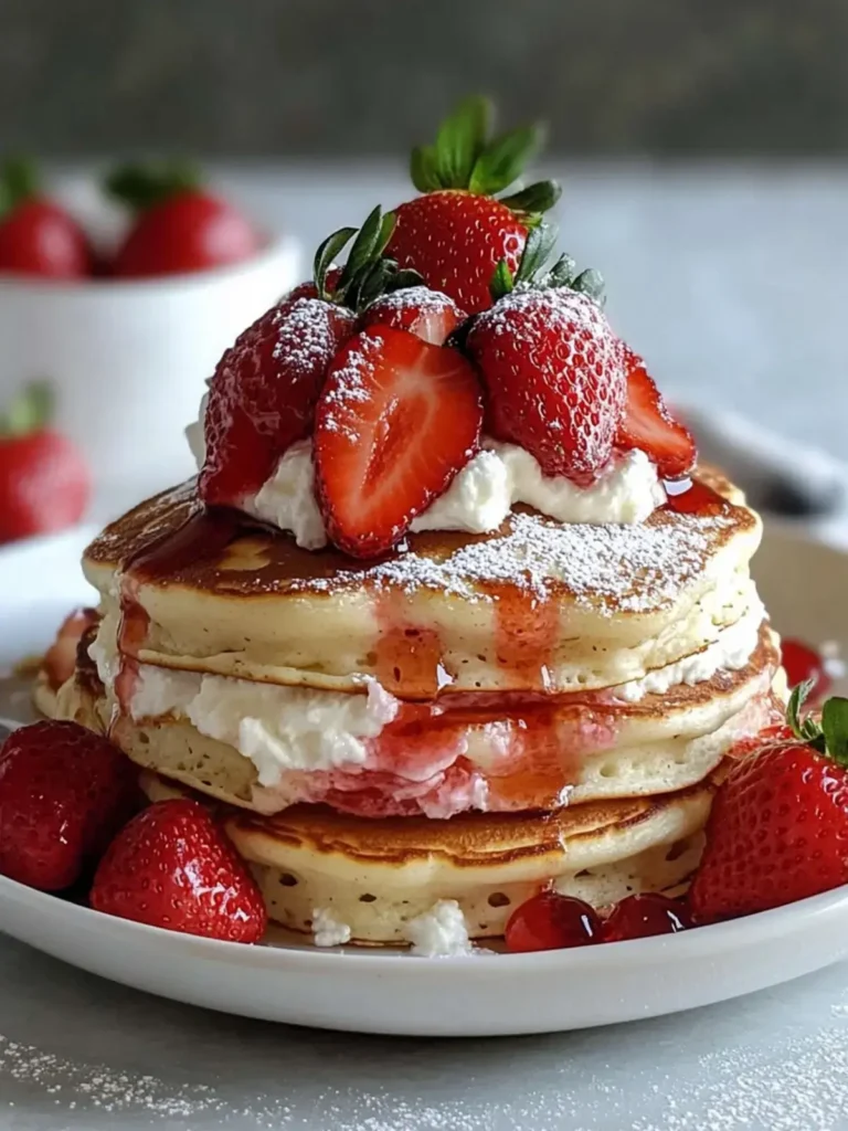 Fluffy Strawberry Cheesecake Pancakes