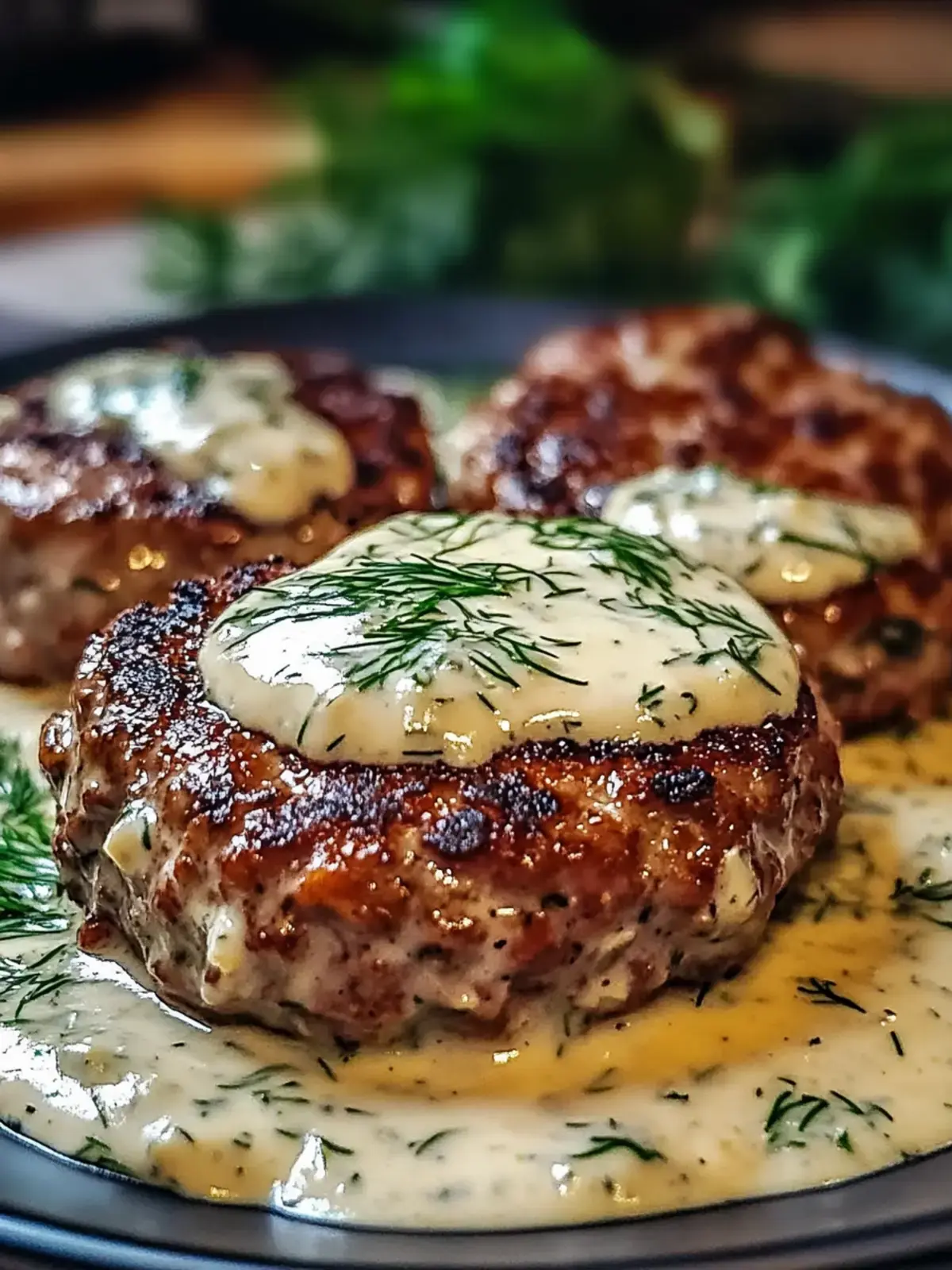 Savory Hamburger Steaks in Creamy Dill Sauce