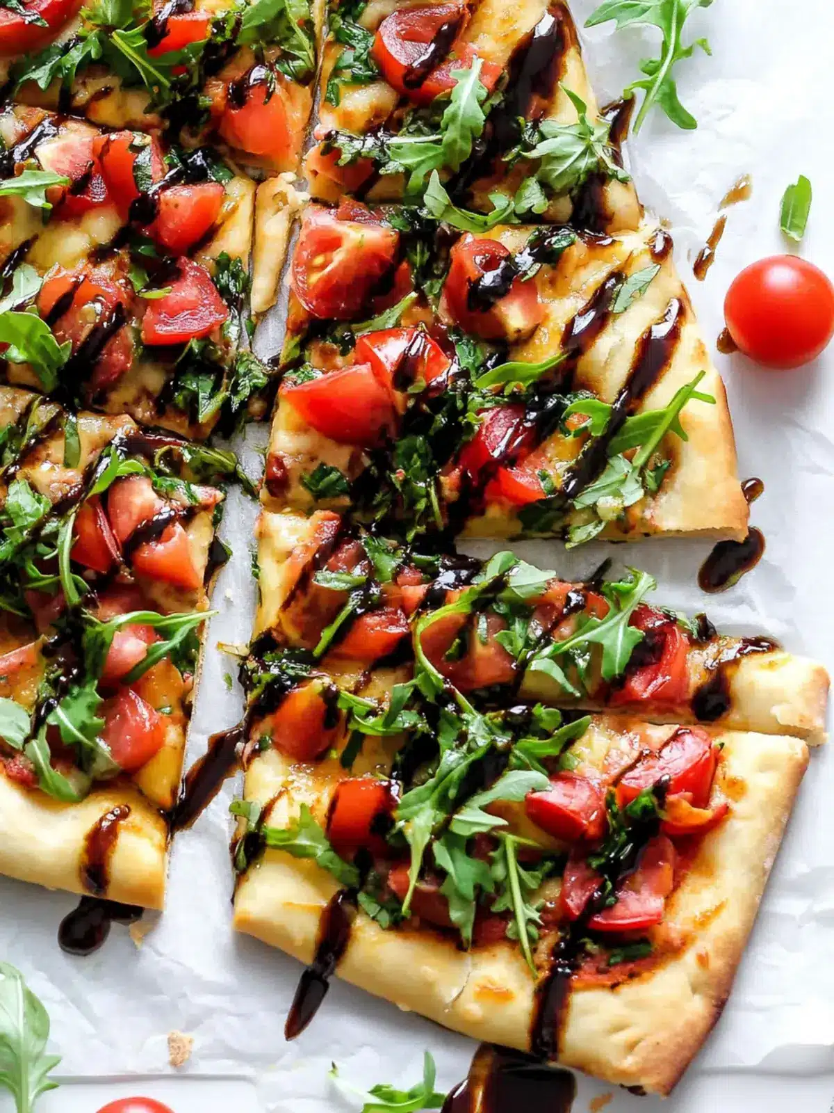 Vegan Bruschetta and Arugula Flatbread Pizza