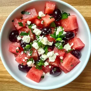 Watermelon Feta and Black Olive Salad