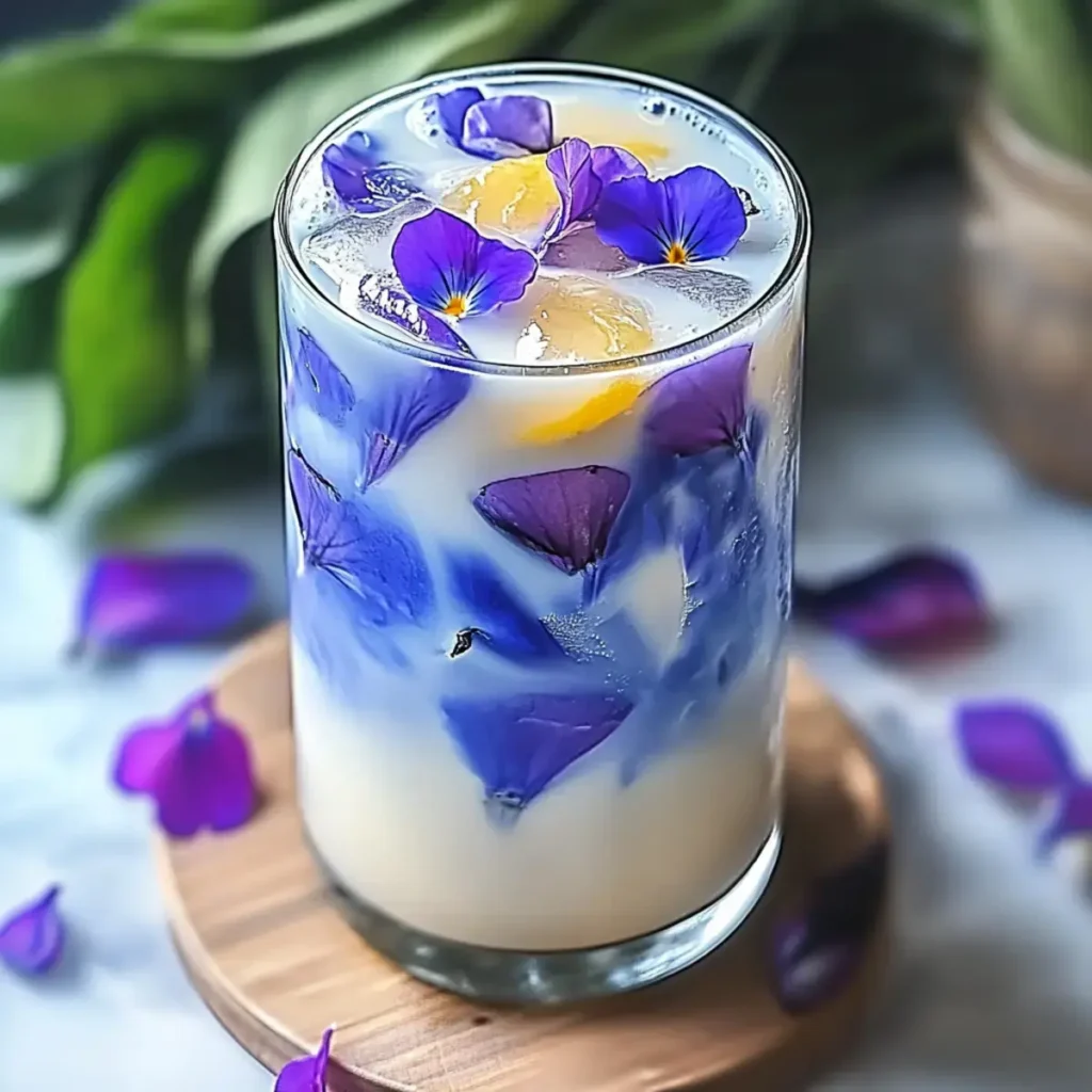 iced butterfly pea flower tea latte