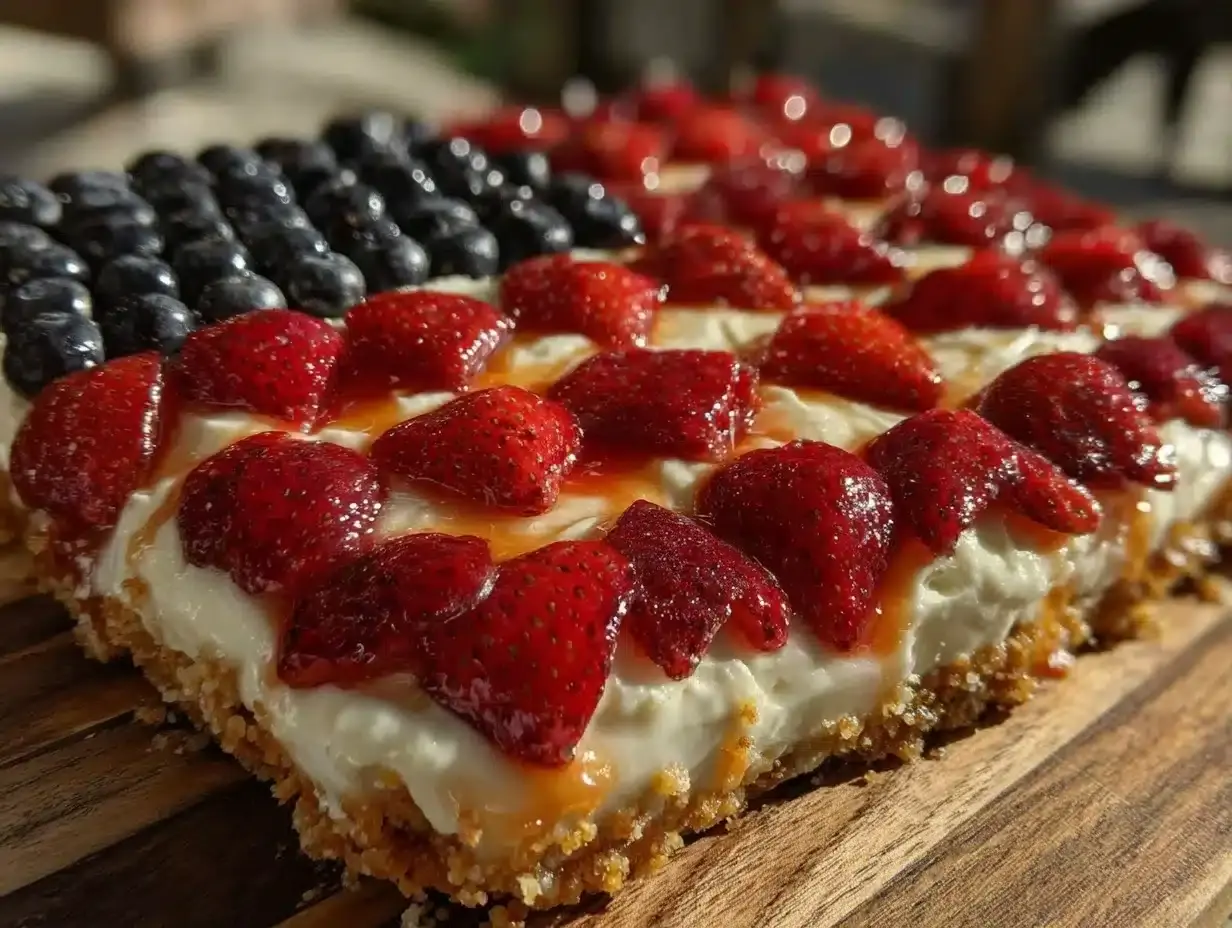 no-bake strawberry cheesecake flag tart