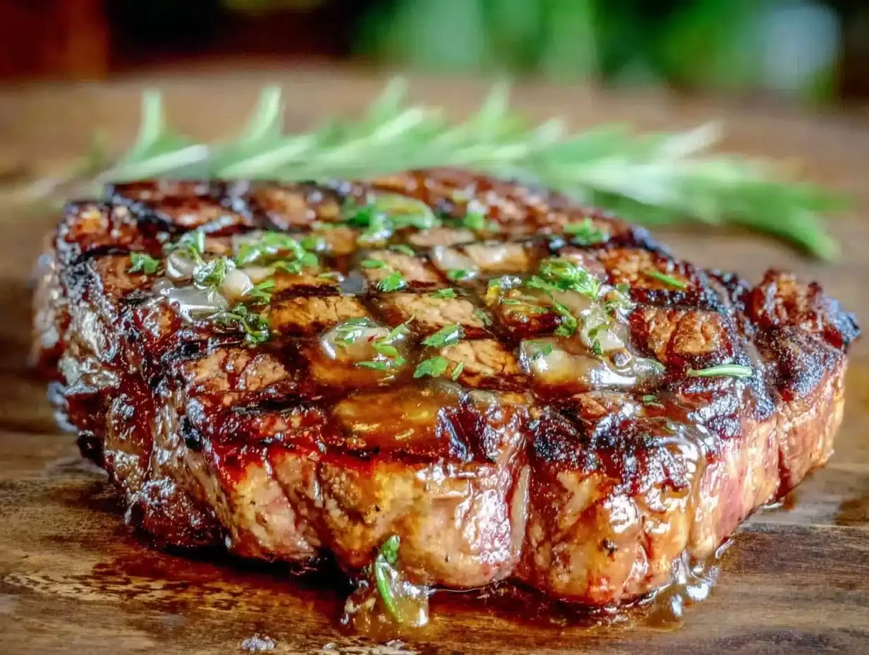 reverse sear ribeye steak brown butter herb sauce
